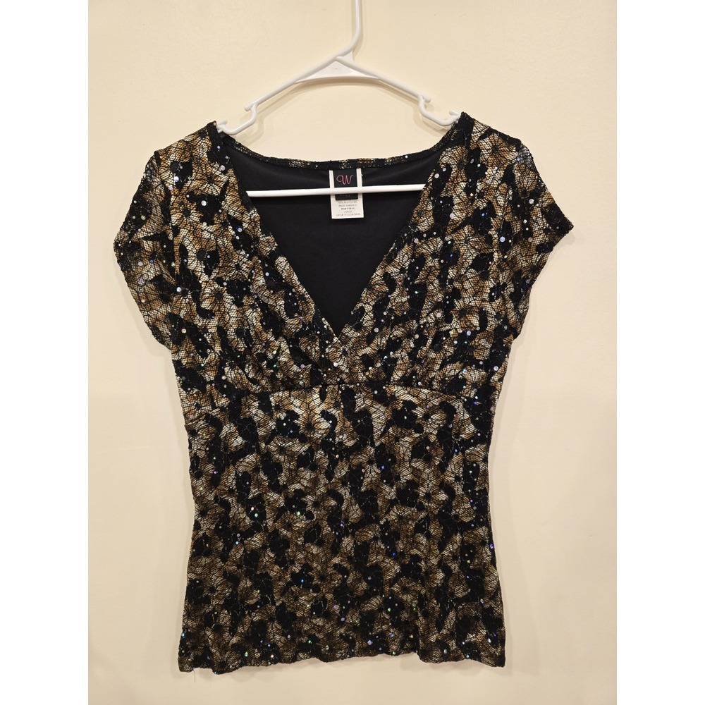 Y2K Black Lace Empire Waist Sequin‎ Top Womens Large Fairycore Goblincore